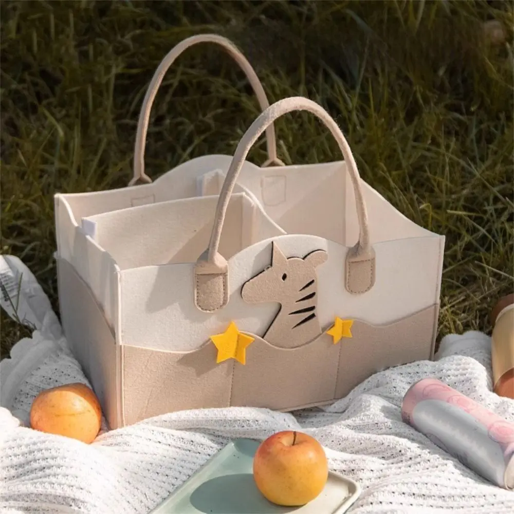 Felt Material Diaper Organizer Cartoon Print Foldable Design Nursery Storage Bin Portable Bag Non-Woven Fabric