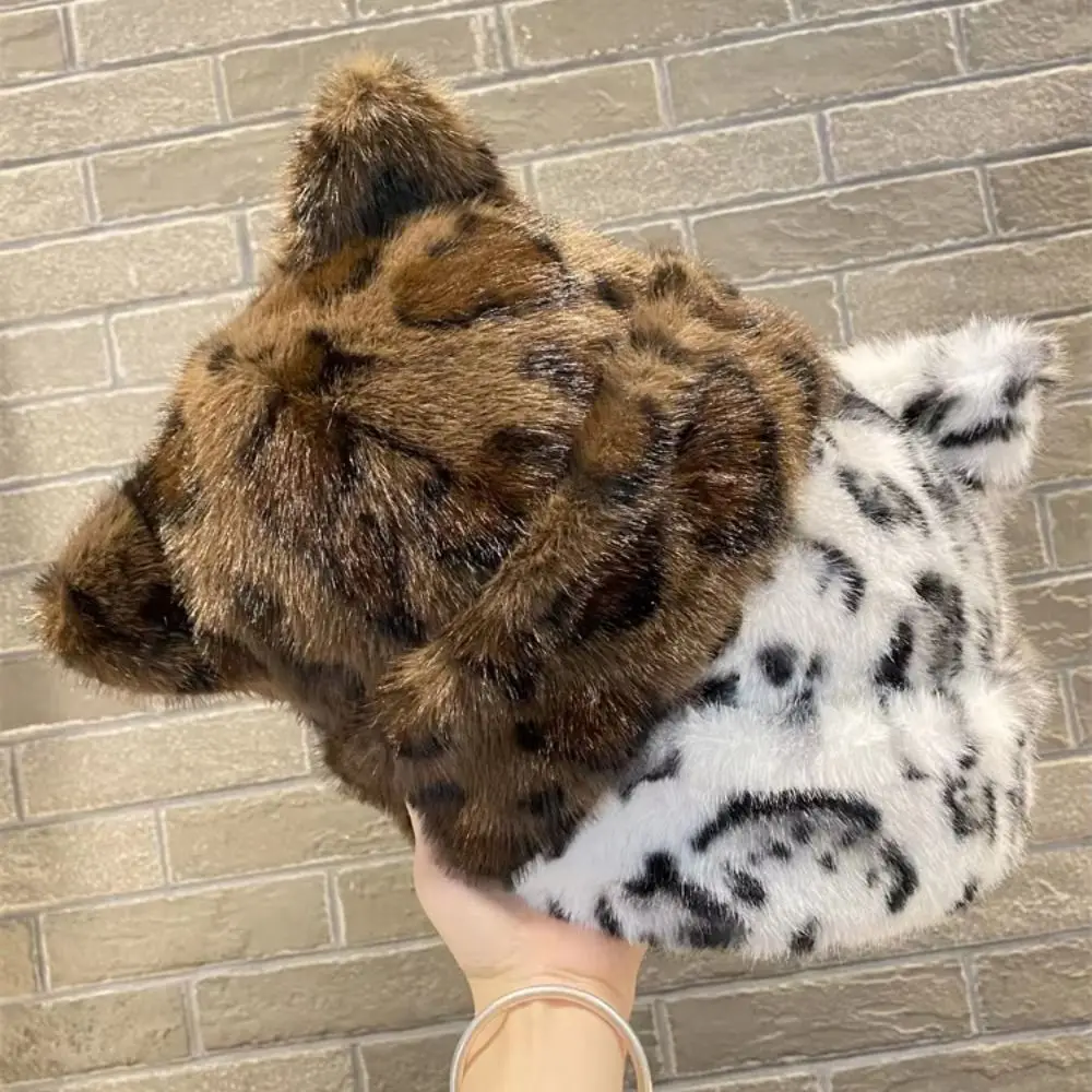 Fashion Autumn Winter Fisherman Hat Cat Ear Basin Hat Leopard Print Warm Mongolian Hat Ear Protection Hat