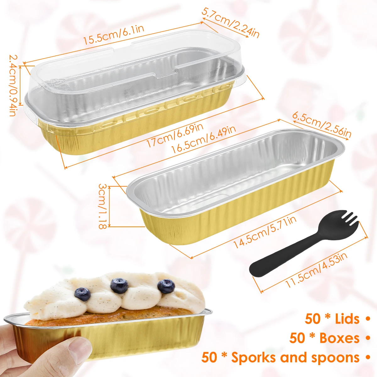 50pcs With Lids Mini Loaf Baking Pan Aluminum Foil Tins Liners 6.8oz 200ml  Flans