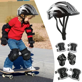 7Pcs Bicycle Sport Protective Gear Set Breathable Kids Skateboard Scooter Helmet Set 48-55cm for Skateboard/Bike/Skating/Cycling 2