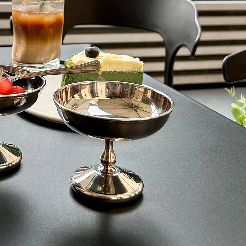 New Stainless Steel Cup Ice Cream Dessert Salad Bowl Fruit Plate Snack Dish Multifunctional Wine Cup Home Kitchen Container