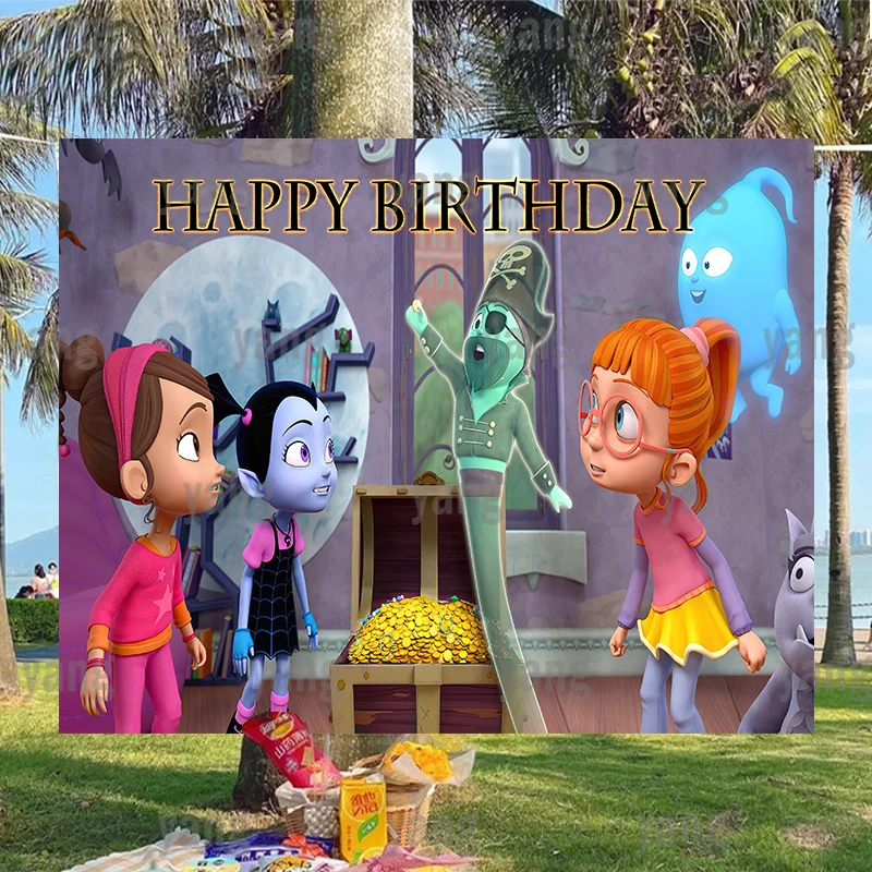 Custom Magic Happy Birthday Photography Sfondi Baby Shower Party Fondali Decorazione Disney Junior Vampirina Superstar