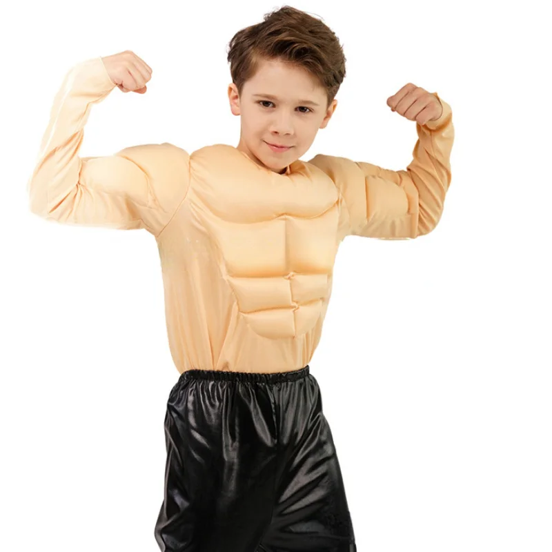Child Man Fake Muscle T-Shirts Sponge Pads Abs Body Shaper Holiday Party Costume Hero Cosplay Funny Chest Shapewear Mask Ball 4