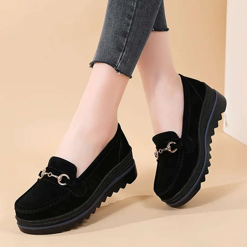 

Flat Women's Shoes Genuine Leather Soft Bottom Breathable Mom Shoes Women's Single Shoes Moccasins plus Size Tendon Bottom