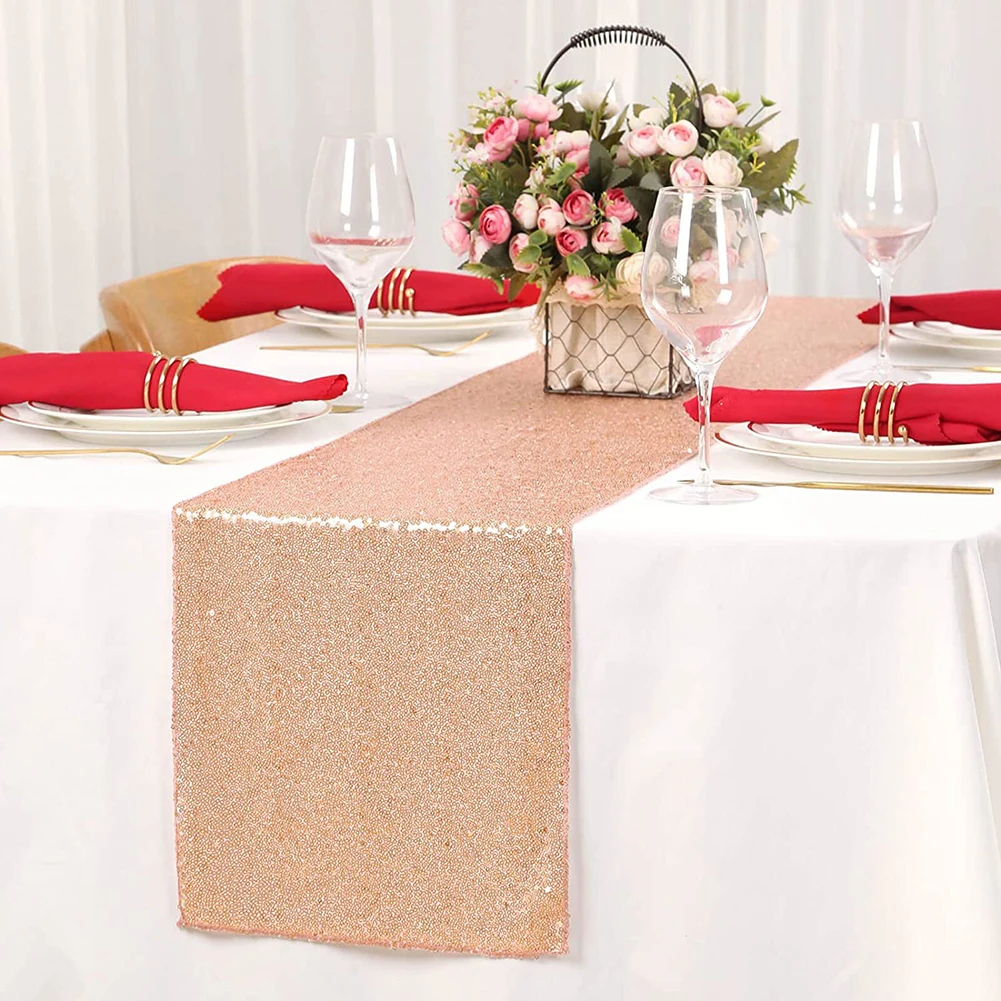 

2pcs Sequin Modern Table Runners For Wedding Decoration Golden Gitter Birthday Baby Shower Party Home Tea Table Flag Table Cover