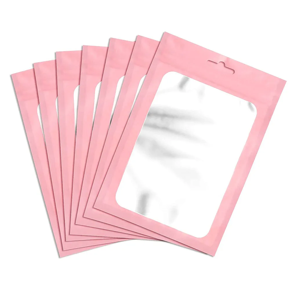 50pcs Reusable Mylar Bags Ziplock Hang Bags with Clear Window for Jewelry Display Packaging Self Sealing Food Storage Supplies 50 100pcs green mylar bags zipper hang bags with clear window for jewelry display packaging self sealing reusable foil pouches