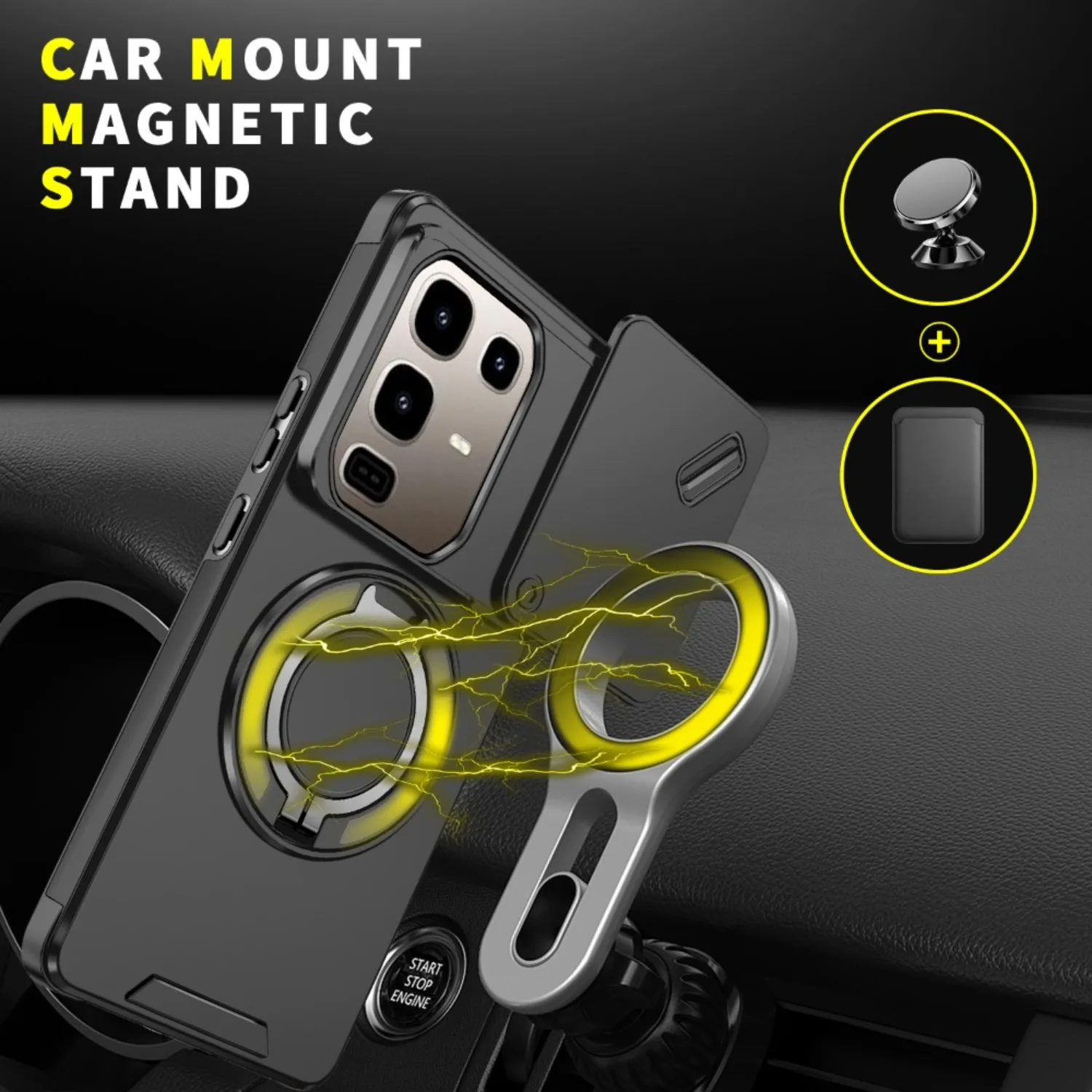Enhanced Magnetic Bracket Armor Case with Lens Protection Cover