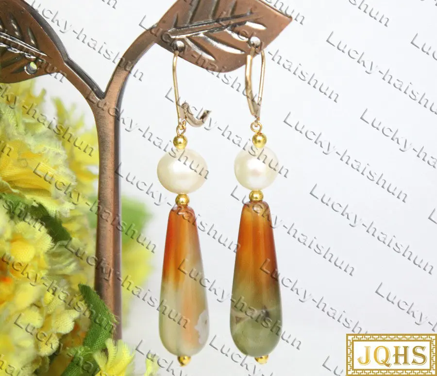 

Dangle 2.5" 10*30mm Round White Pearls Drip Red Agate Earrings Hoop C550 Earrings Stud Earrings