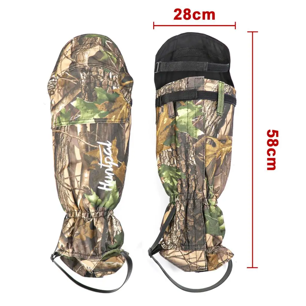 Polainas de rodilla de pierna alta de camuflaje, polainas impermeables ajustables para exteriores, cubierta de zapatos con rodilleras y correas para senderismo y Camping