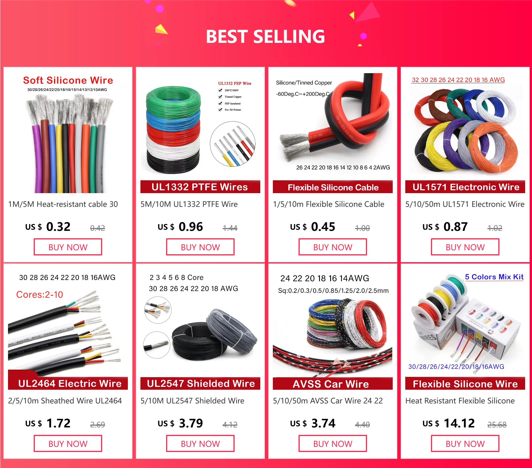 Description Picture 2 of item5/10M UL1332 PTFE Wire 30/28/26/24/22/20/18/16/14/13/12/11/10AWG High Temperature Insulated Electric Cable For 3D Printer