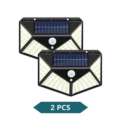 Solar-Powered Outdoor Motion Sensor LED Garden Lights - Waterproof Wall and Street Illumination (100LED 2 Pieces)