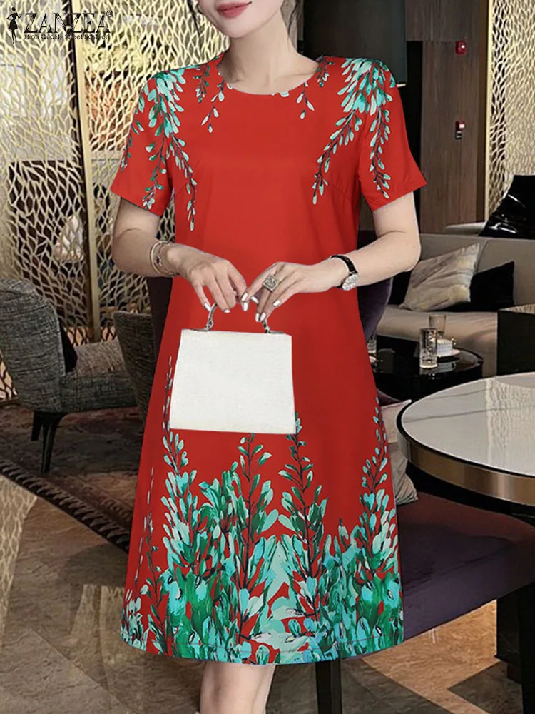 

ZANZEA Summer Fashion Party Dress Elegant Short Sleeve Work Robe Women Floral Print Sundress Casual Holiday Vestidos Oversize