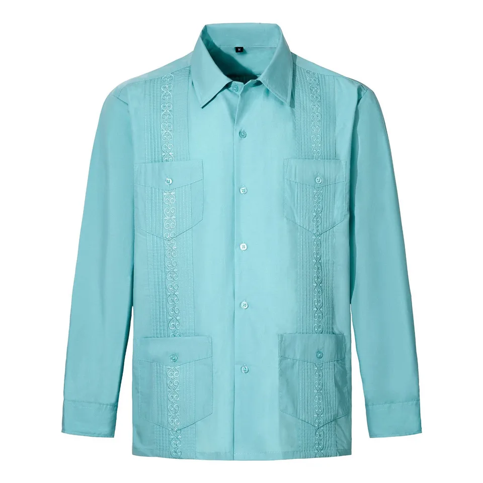 Men's Long Sleeve Casual Embroidered Beach Shirt