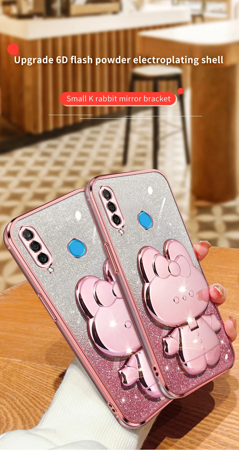 Coque de protection souple avec miroir de maquillage et motif lapin pailleté pour Huawei P30, P40, P50, P60 Lite, Y7, Y6, P30lite, Mate 30, 40, 50_voghion.com