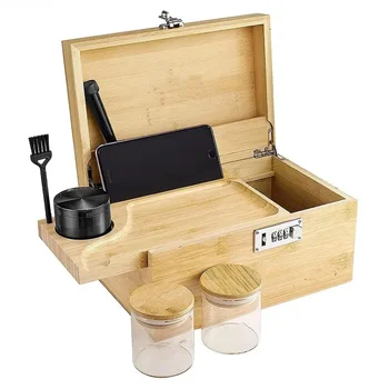 잠금 장치가 있는 대나무 보관 상자, 이동식 트레이, 차 담배 작동 트레이, 담배 릴, 수제 보관 상자, 대형 키트, 신제품
