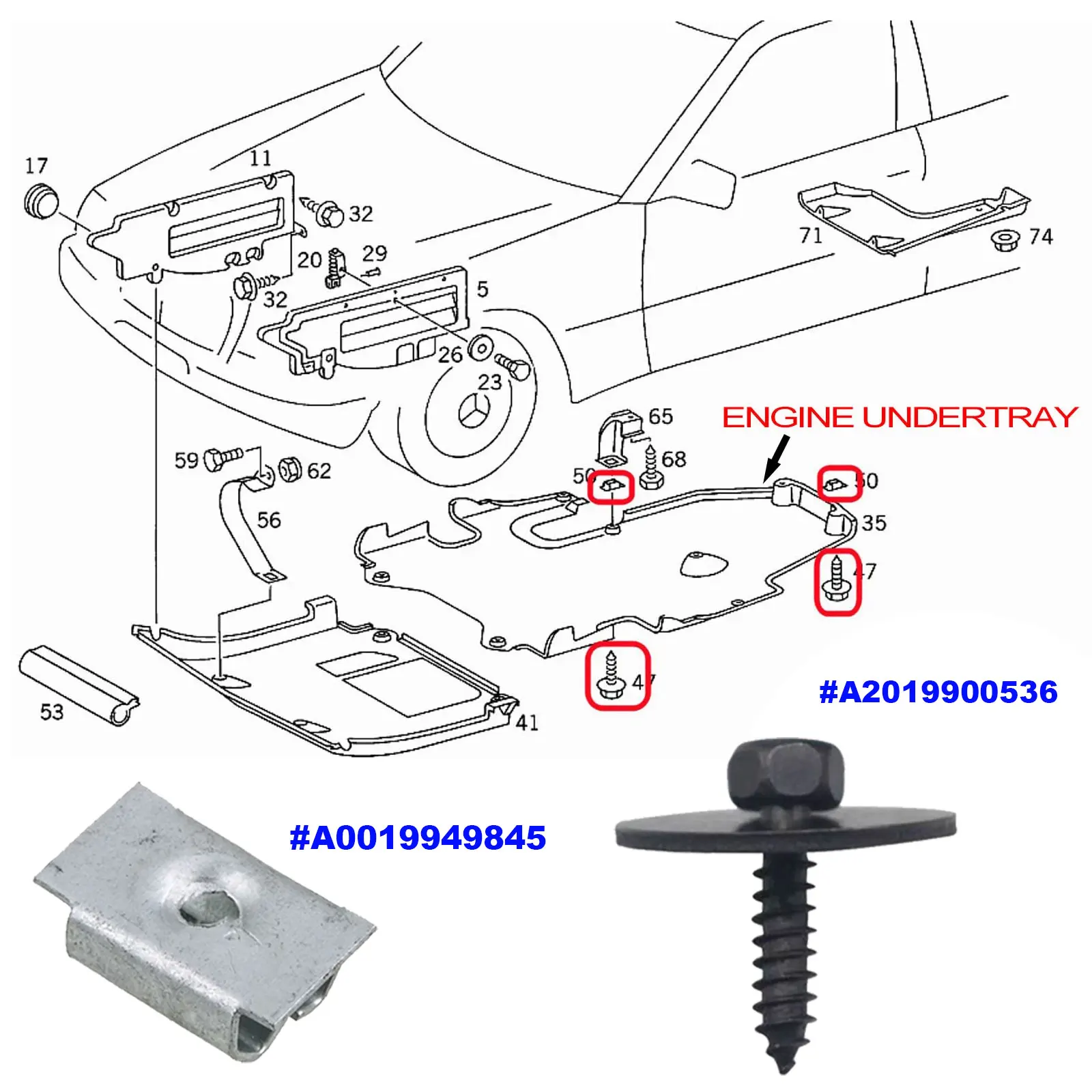 Undertray Engine Cover Splash Guard Screws Nut Kit for Mercedes Benz W202 W215 W208 W124 W210 W126 W140 900536 0019949845
