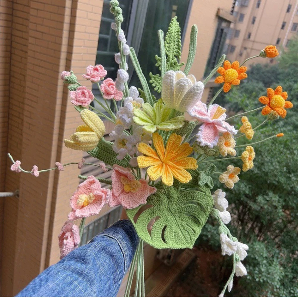 Kreativer Häkelstrauß Niedliche Gestrickte Blume Liebliche Künstliche Blume Hochzeit Heimdekoration Valentinstag Geschenke