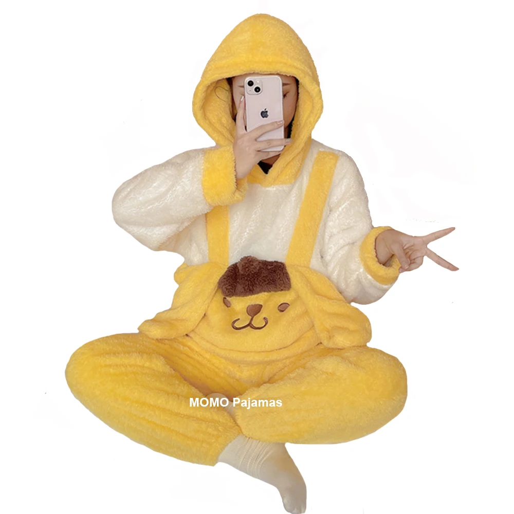 

Winter Pajamas Set for Women Anime Cosplay Plush Cartoon Cute Hooded Pyjama Set Two-piece Sets Pijamas Suit Warm Home Clothes