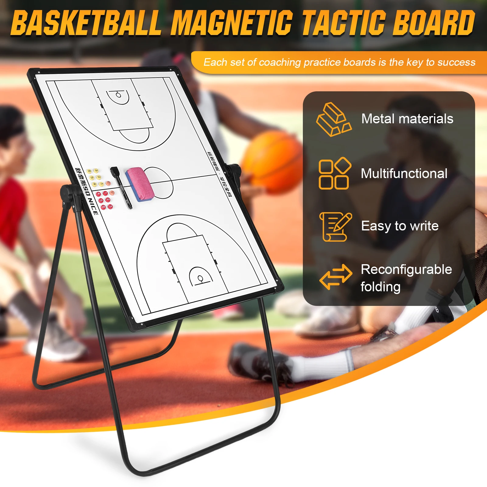 Portable Football Clipboard with Markers Eraser Magnet Strategic Board Multi-Purpose for Basketball Soccer Volleyball Coaches
