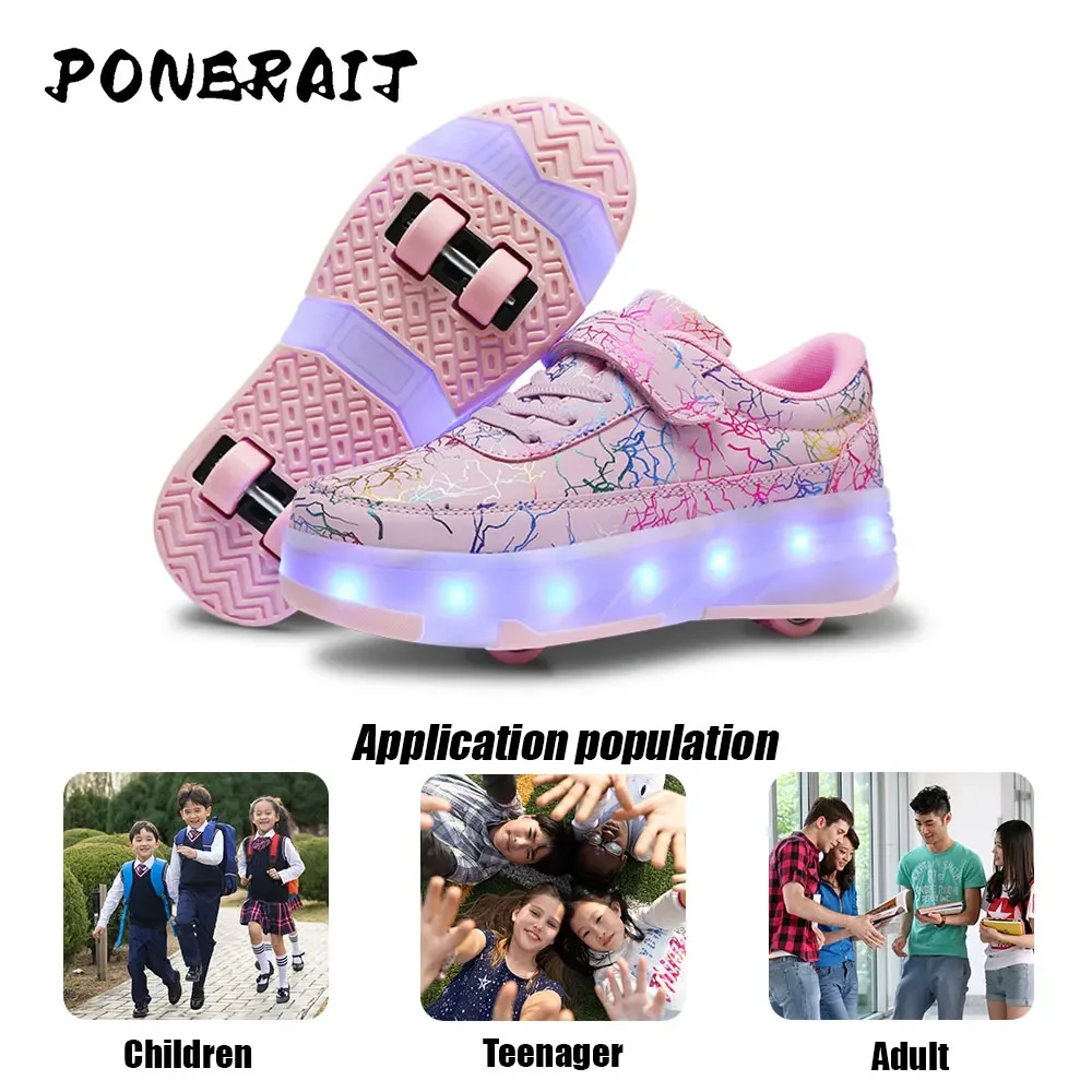 Women's Detachable 4 Wheel Roller Skates Shoes New Sneakers With LED For Women Quality Girls Skating Skates Shoes With Wheels
