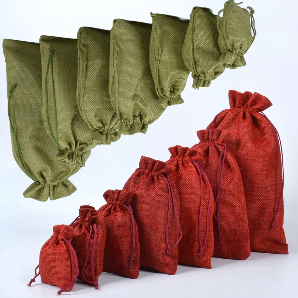 50PCS Weihnachten Rot Grün Kordelzug Sackleinen Jute Geschenk Taschen DIY Hochzeit Gunsten Geschenk Für Verpackung Süßigkeiten Schokolade Schmuck – Detail 11