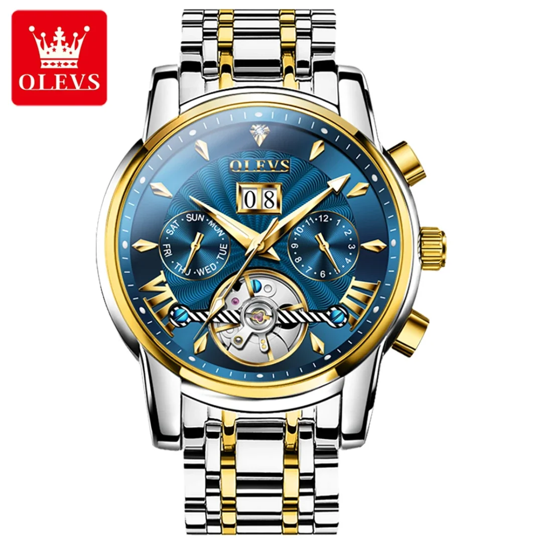 

OLEVS 9965 Mechanical Fashion Watch Round-dial Stainless Steel Watchband Month Display Week Display Calendar