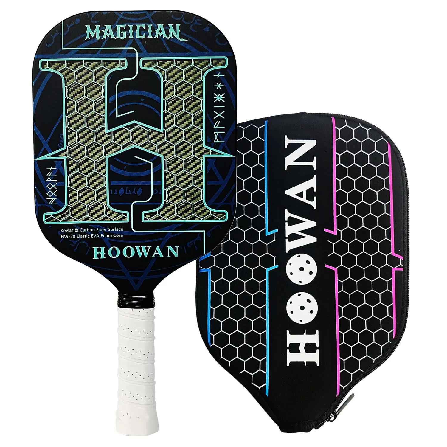 

HOOWAN MAGICIAN Pickleball Racket Professional Pickleball Paddl Kevlar Carbon Hybrid Fiber Face with HW20 Elastic EVA Core 16MM