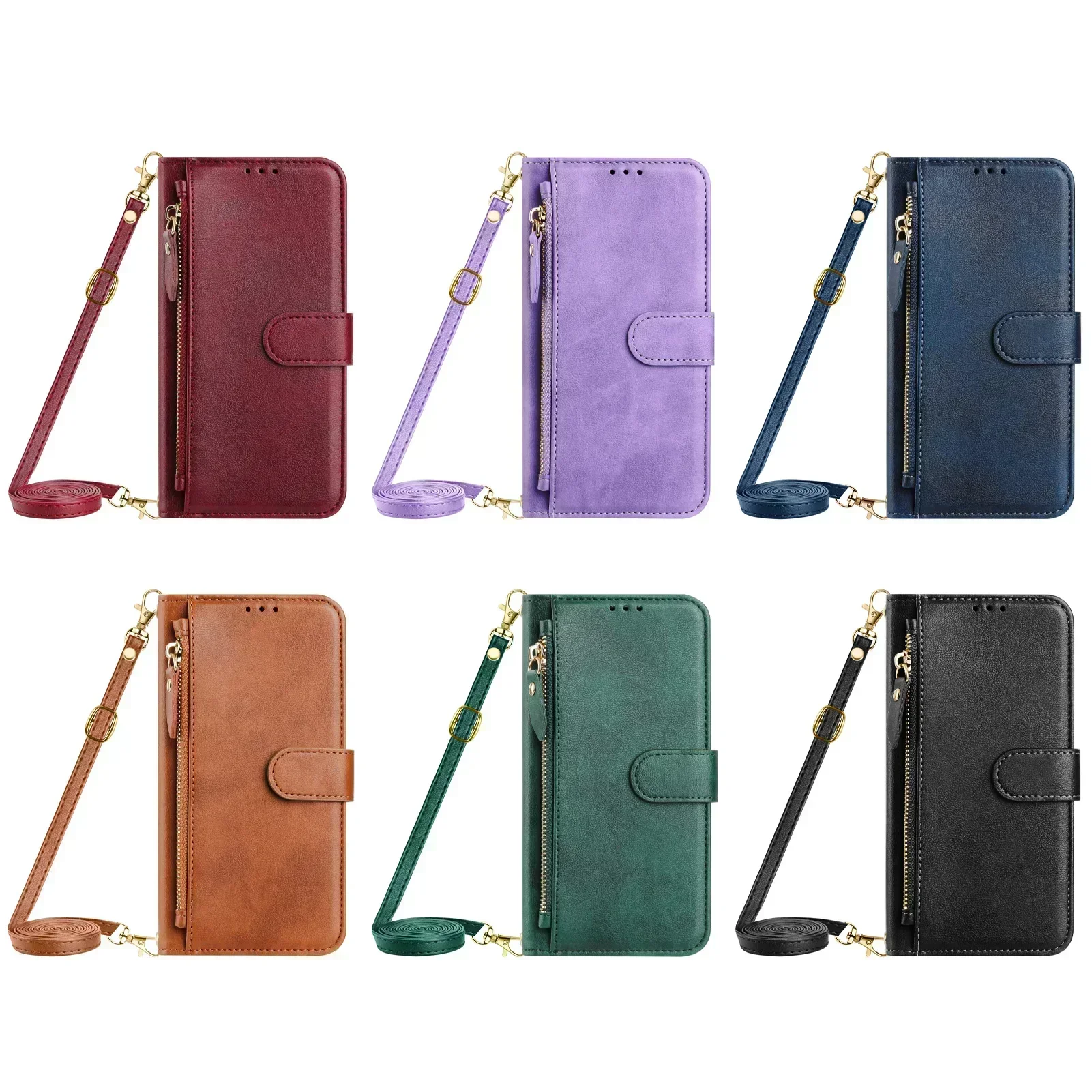 Sleek Zipper Wallet Flip Case with Lanyard - Ultra Thin Design