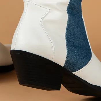 Cowboy Boots For Women Chunky Heel Fashion Slip On Vintage Women'S Casual Shoes Heel Mid Length Boots With Patchwork Boots 4