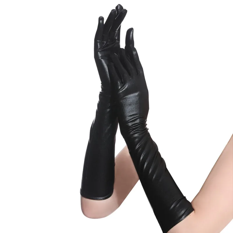 

Fashion Long Patent Leather Gloves Punk Cool Stage Party Performance Cosplay Black Gloves Clothing Matching Gloves guantes mujer