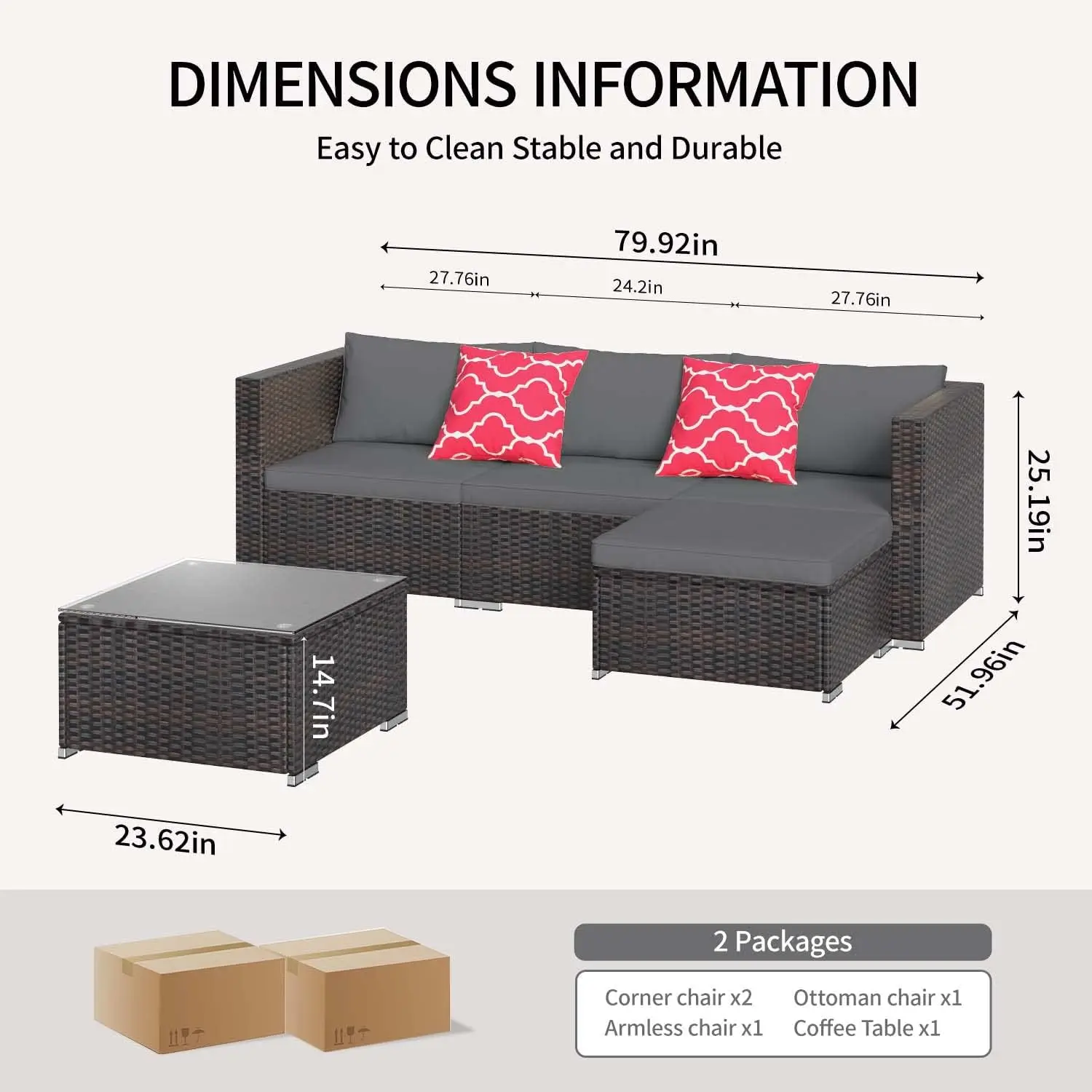 Outdoor Patio Furniture Sets All Weather Outdoor Sofa PE Garden Furniture Wicker Rattan Patio Conversation Set with Glass Table