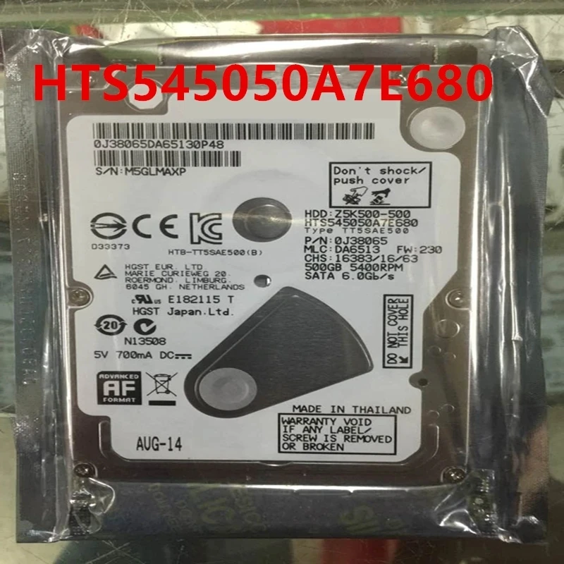 

New HDD For Original Hgst 500GB 2.5" SATA 3 Gb/s 8MB 5400RPM 7MM For Internal Hard Disk For Notebook HDD For HTS545050A7E680