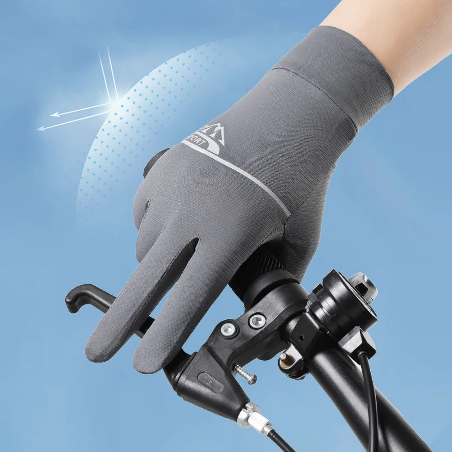 Men's Ice Silk Breathable, Cool, Sunscreen, UV Protection, Cycling, Sports, Fishing, Non slip All Finger Gloves 2