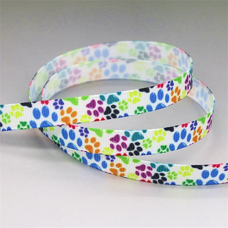 DHK 3/8inch 5yards Dog Cat Paw Printed Grosgrain Ribbon Accessories Sewing Craft Headwear DIY Decoration DIY 9mm E2173