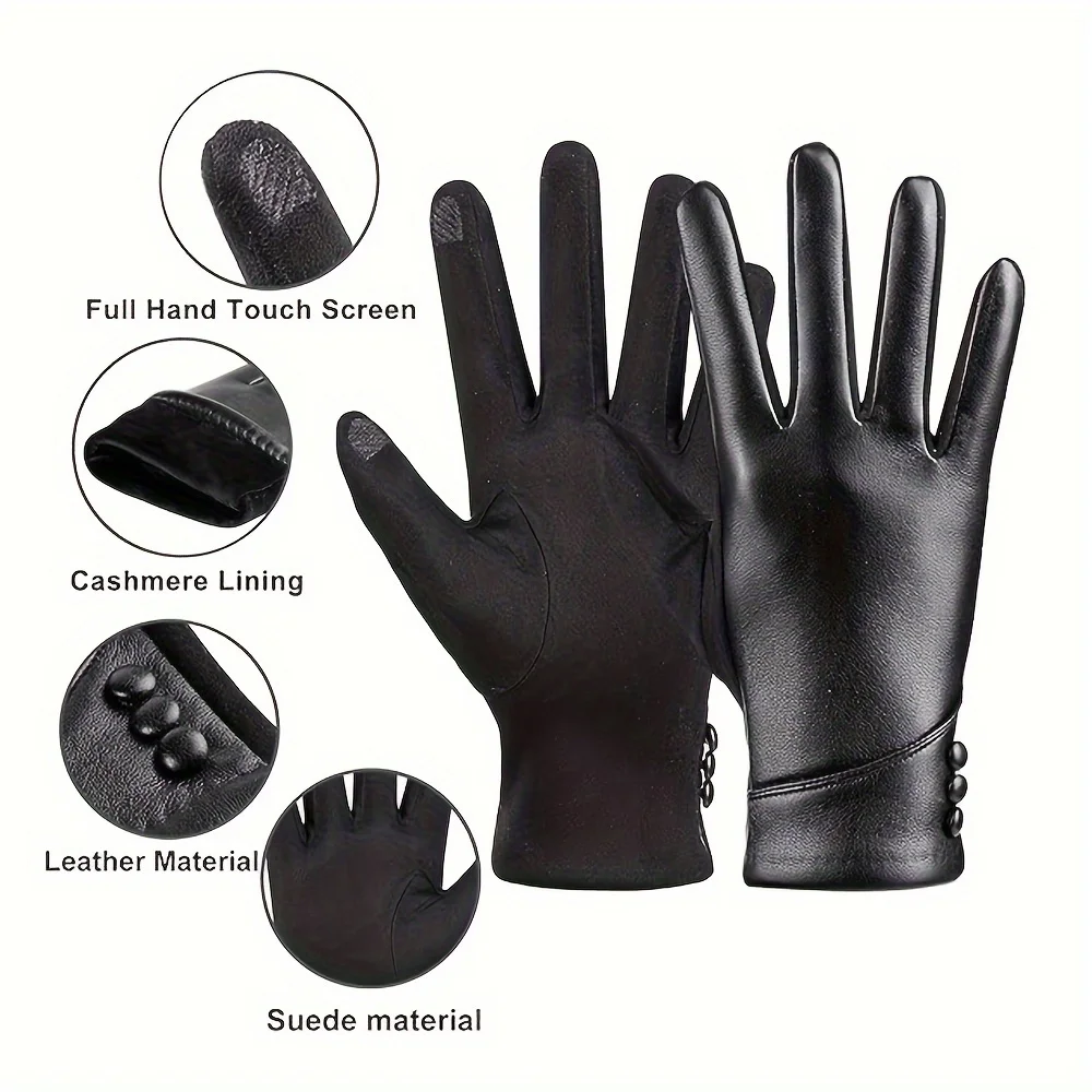 Women Leather Touchscreen Gloves With Soft Fleece Lining-Perfect For Stylish Warmth On Casual Weekends