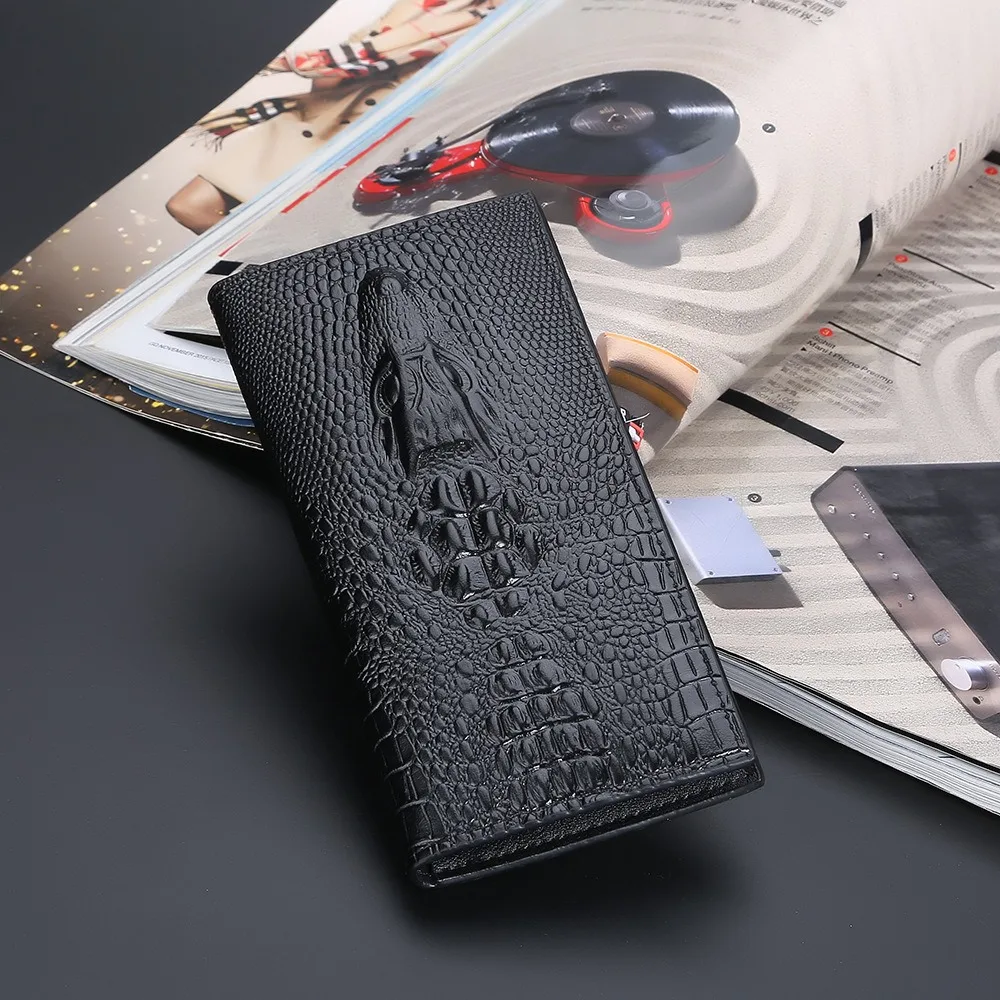 Baellerry Men's Crocodile Pattern PU Wallet Long Multi - Card Slots Large Capacity Trifold Purse with ID Window
