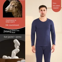 الرجال الصوف الشتاء طويلة الأكمام الحرارية الدافئة سترة سميكة ملابس اخلية حرارية لينة صوف مبطن طويل جونز مجموعة الملابس الحرارية 4