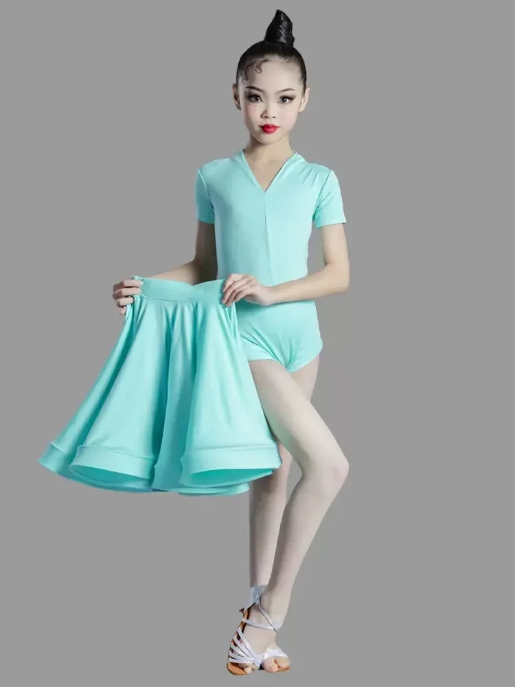 Children Latin Dance Costume For Professional Competition Girls Large Swing Dress Children Latin Training Performance