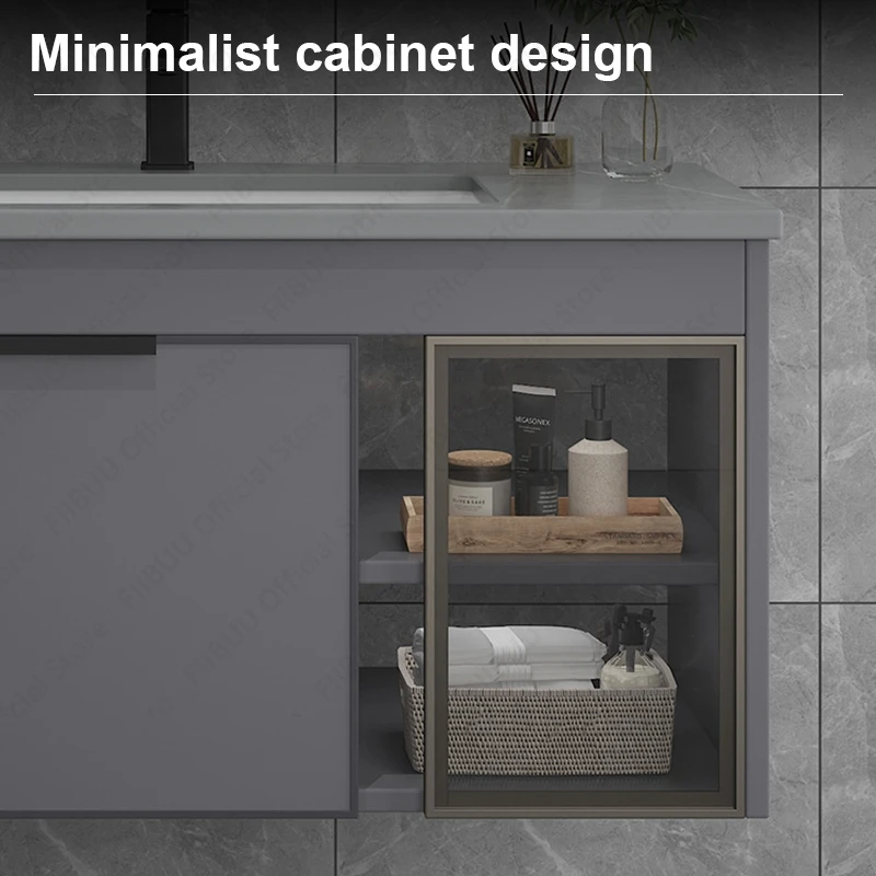 Multifunctional Modern Bathroom Vanity Fashion Mirror Cabinet Aluminum Simple Style Artistic Ceramic Sink Furniture
