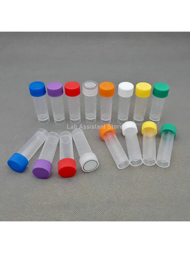 실리콘 가스켓이 있는 플라스틱 동결 파이프 동결 튜브, 컬러 캡이 있는 Cryovial, 실험실 실험 용품, 로트당 200 개, 5ml 