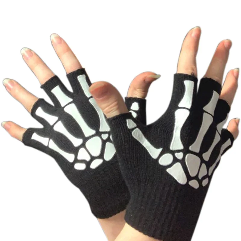 1 Pair Men Women Ghost Claw Luminous Gloves Fashion Horror Skull Bone Knitted Mittens Party Supplies Halloween DIY Decoration