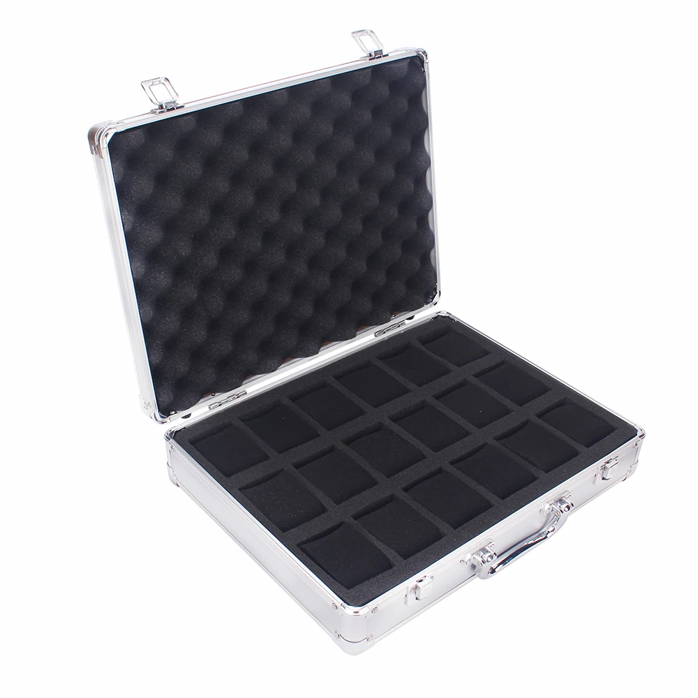 Elegant 18-Slot Aluminum Watch Organizer Box with Brushed Metal Finish, Lockable Jewelr... - SKU LJSC2135 - UGI Packaging