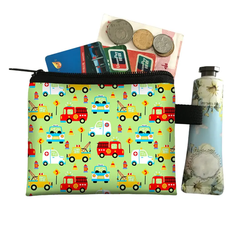 Cartoon Firetruck Excavator Crane Coin Purse Keychain Zipper Pouch Kids Wallet Card Money Coin Bag Cute Purses and Handbags coin purse card wallet coin wallet change bag card holders