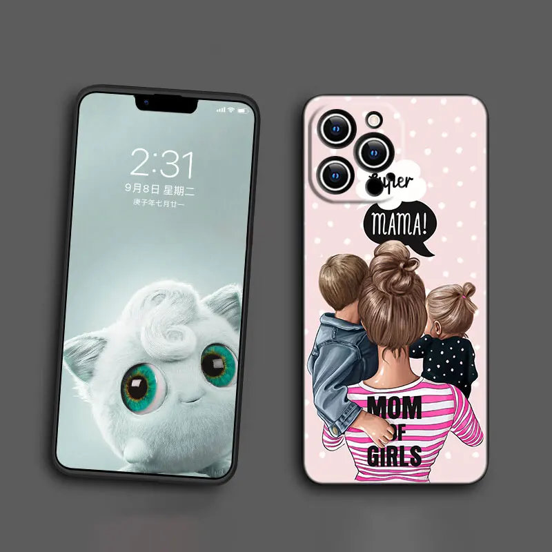Baby Mom Girl Boy Silicone Phone Case for Iphone 14 13 12 Mini 11 Pro XS Max 7 8 6 6S Plus XR X SE 2020 2022 5 5S Black Cover cheap iphone 13 mini case