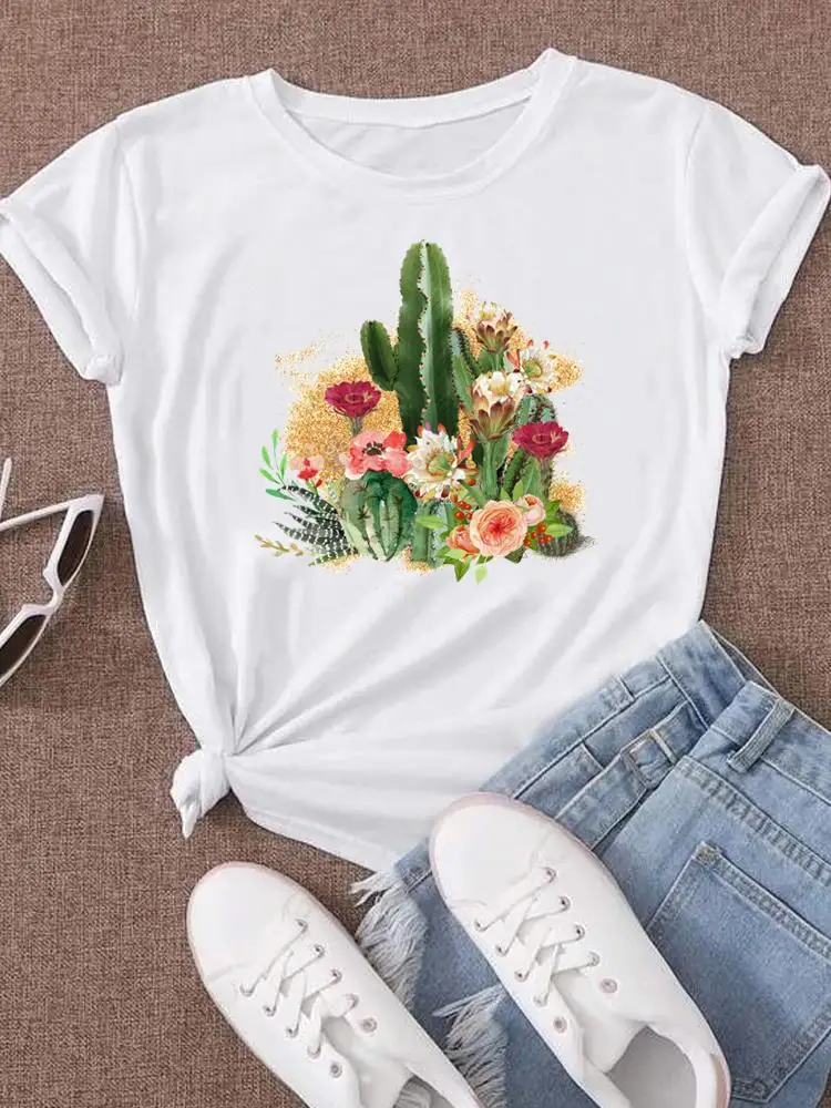 

Cactus Plant Trend Cute 90s Women Fashion Summer Print Graphic T-shirt Top T Shirt Short Sleeve Clothes Clothing Tee