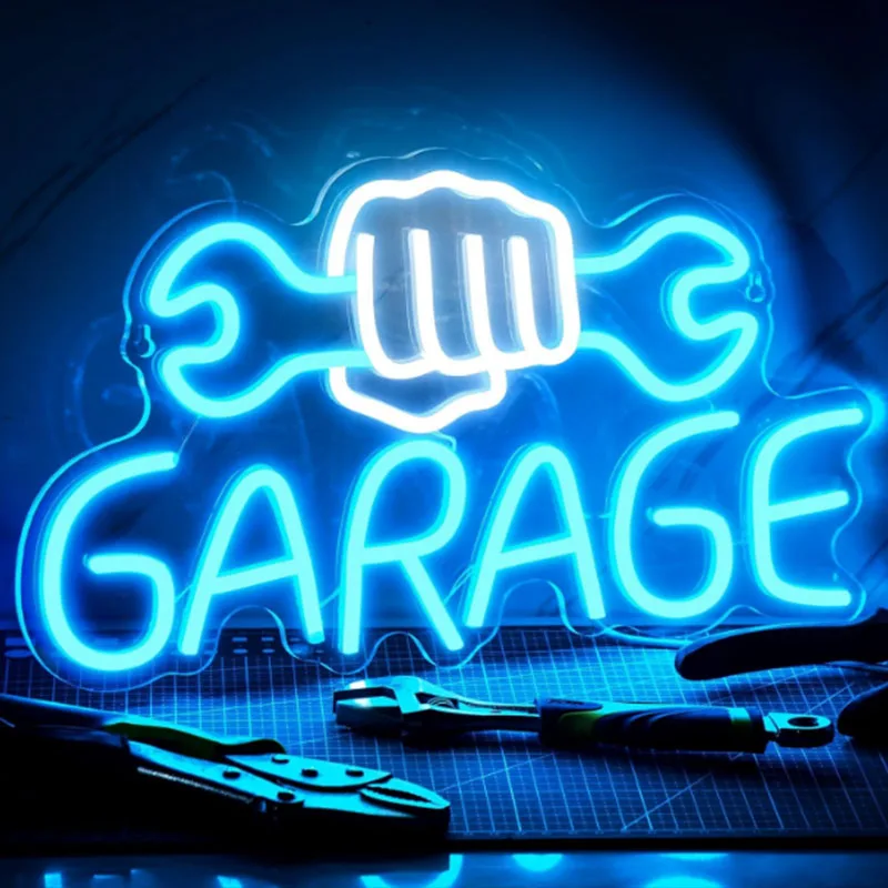 Garage Neon Sign Wrench Shaped Led Neon Light Up Signs Per Wall Decor Letter Sign For Man Garage Door Auto Repair Shop Neon
