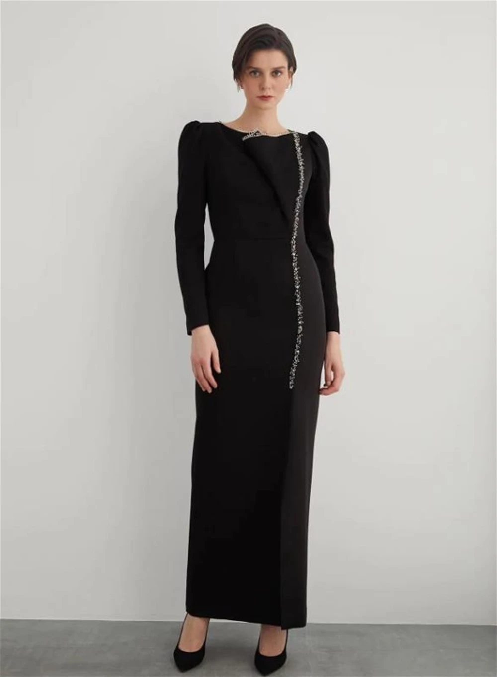 Satin Beading Valentine's Day A-line O-Neck Bespoke Occasion Dress Anke Length