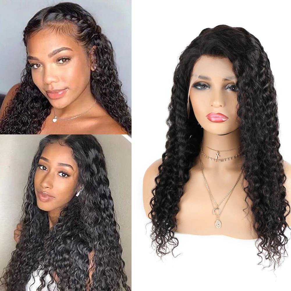 

13x4 Water Deep Wave Lace Front Wigs for Black Women Pre Plucked with Baby Hair Curly Human Hair Wigs Deep Wave Frontal Hair Wig