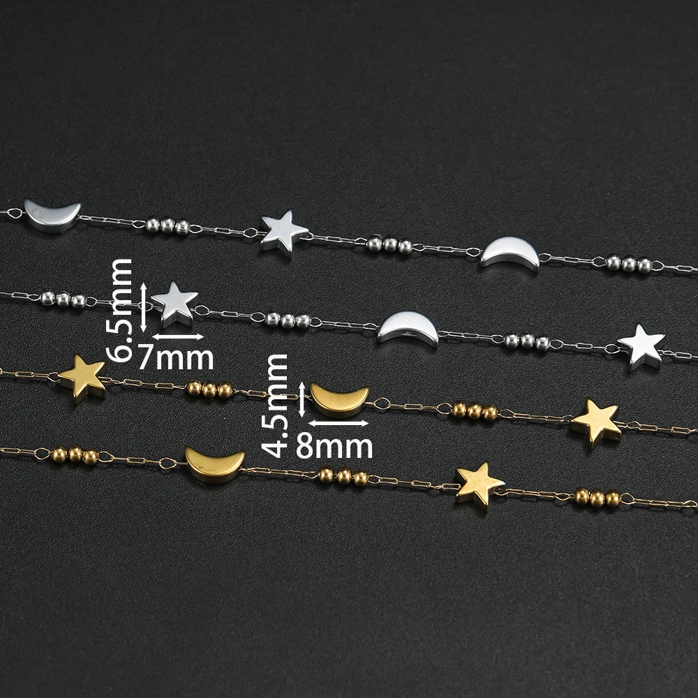 1m Stainless Steel Chain with Star and Moon Beads