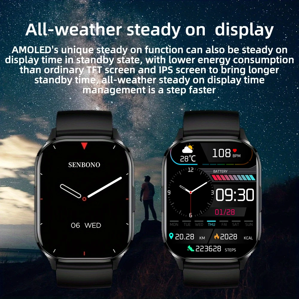 SENBONO AIR3 2024 New AMOLED Men Smart Watch Bluetooth Call 24H Health Tracker NFC Sport Smartwatch Men Women for IOS Android 3